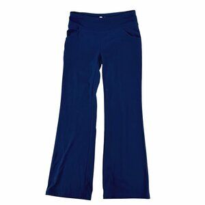 Iuga Navy Blue Wide Leg Yoga Pants L Polyester Spandex Stretch Pockets